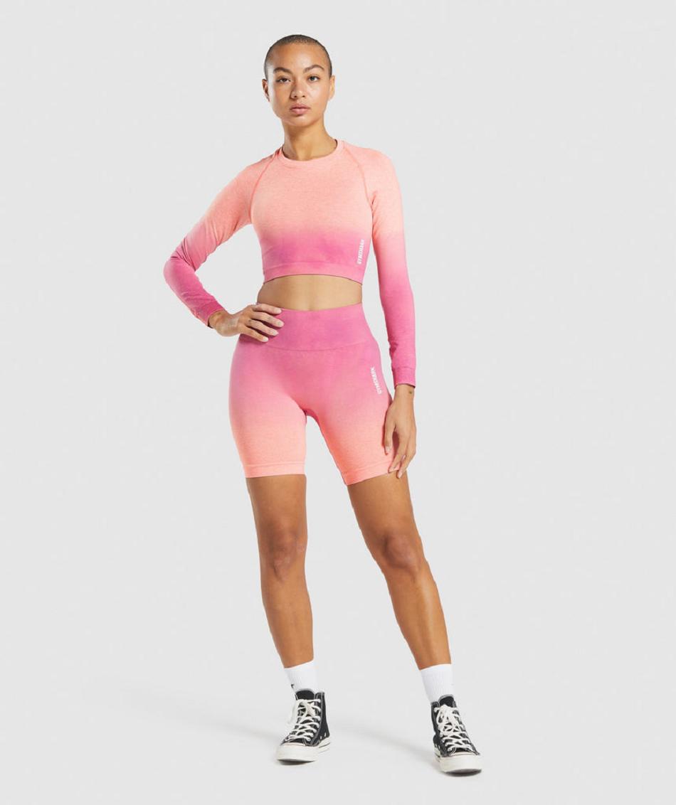 Long Sleeve Gymshark Adapt Ombre Seamless Mujer Naranjas Rosas | CO 2329RVD